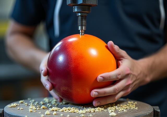 Specialista che fora una palla da bowling in un pro shop