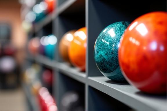Esposizione di palle da bowling professionali nel Pro Shop