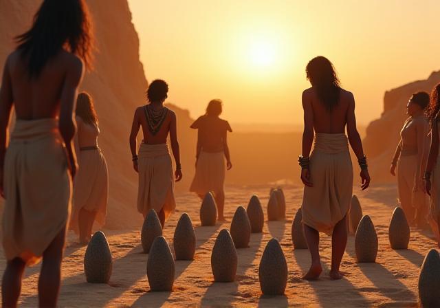 Illustrazione di antichi giochi con birilli in Egitto